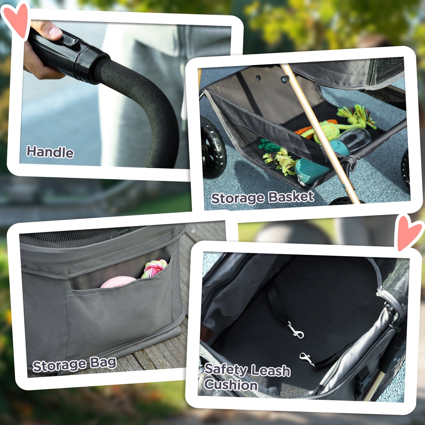 3 in 1 Pet Stroller with Detachable Carrier, Foldable Dog Stroller