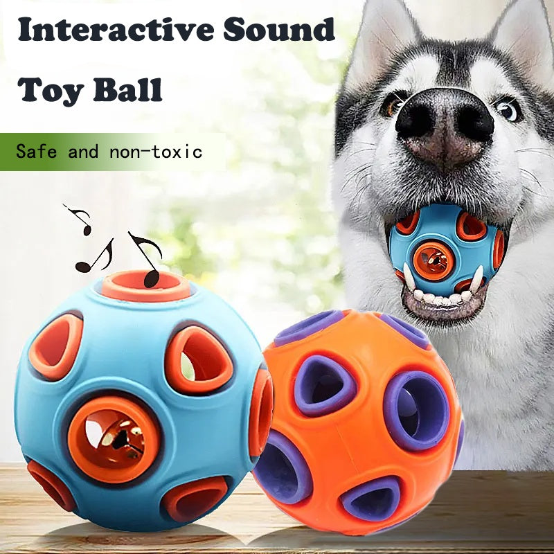 Dog Rubber Ball With Bell Sound, 2-Pack, Interactive Pet Chew Toy For