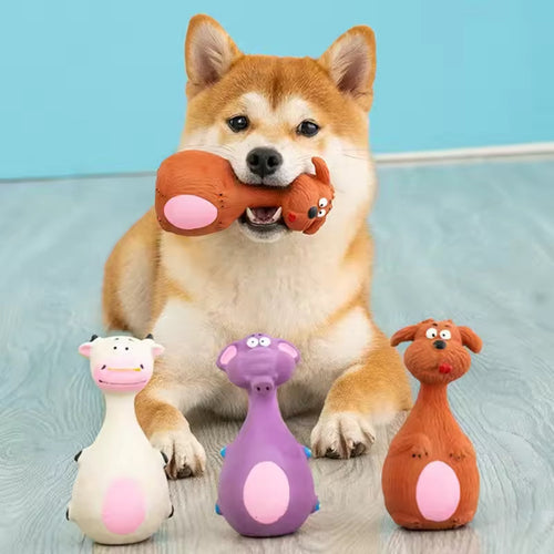 4pcs Cute Latex Dog Chew Toys With Sound, Interactive Biting Toys For
