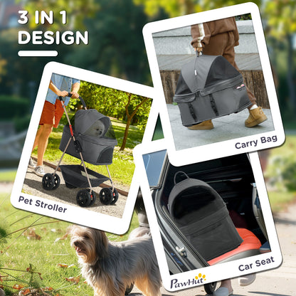 3 in 1 Pet Stroller with Detachable Carrier, Foldable Dog Stroller